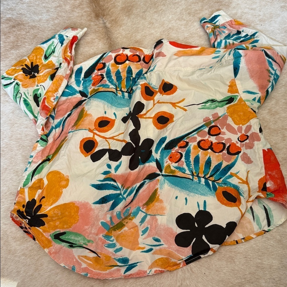 Anthropologie Peach and Teal top button down - Picture 2 of 6